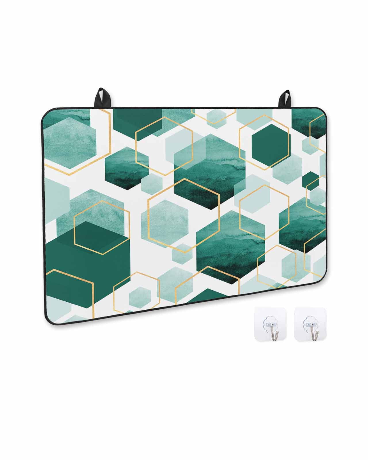 nqOlkjepod Large Induction Cooktop Protector Mat 24"x21", Turquoise Geometric Stove Top Covers for Electric Stove, Gold White Hexagon Modern Decorative Stove Burner Cover Mats, Glass Top Stove Cover