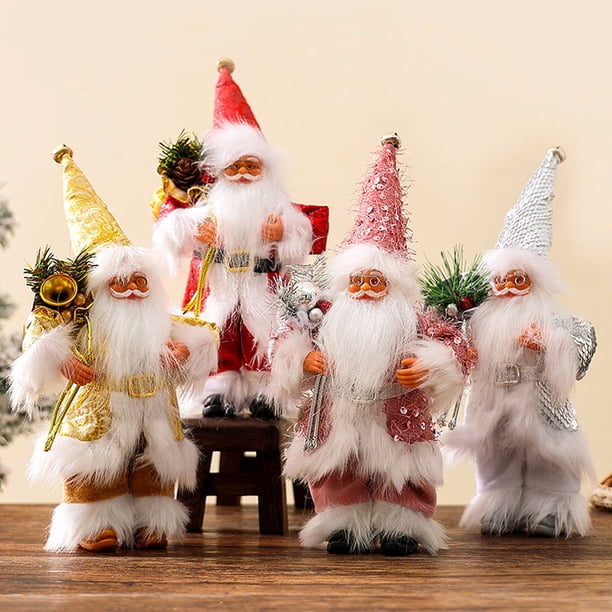 Adorno de Papá Noel de pie con sombrero cascabel • Figurita tradicional de Papá Noel con traje rojo de 11" • Colgante de árbol de Navidad y decoración para fiestas • Tela ligera no tejida