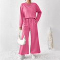thumbnail image 2 of felwors Women Modal Fall 2 piece outfits Oversized Sweatshirt Wide Leg Pants Red, M, 2 of 5