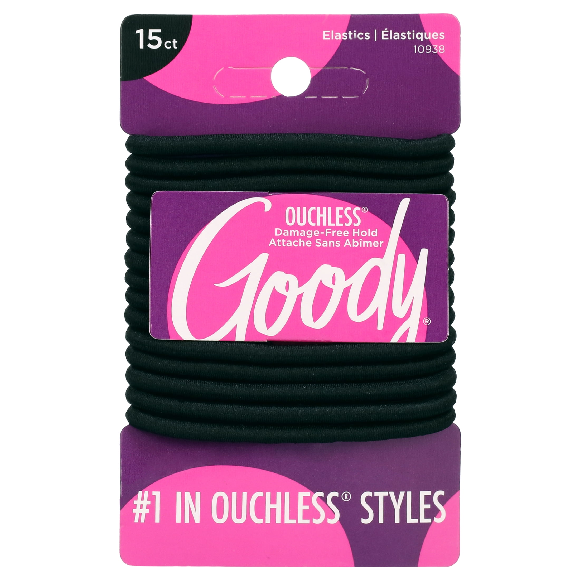 (6 pack) Goody Hair Elastics, Braided Design No Damage Hair Ties, All Hair Types, Black, 15 Ct