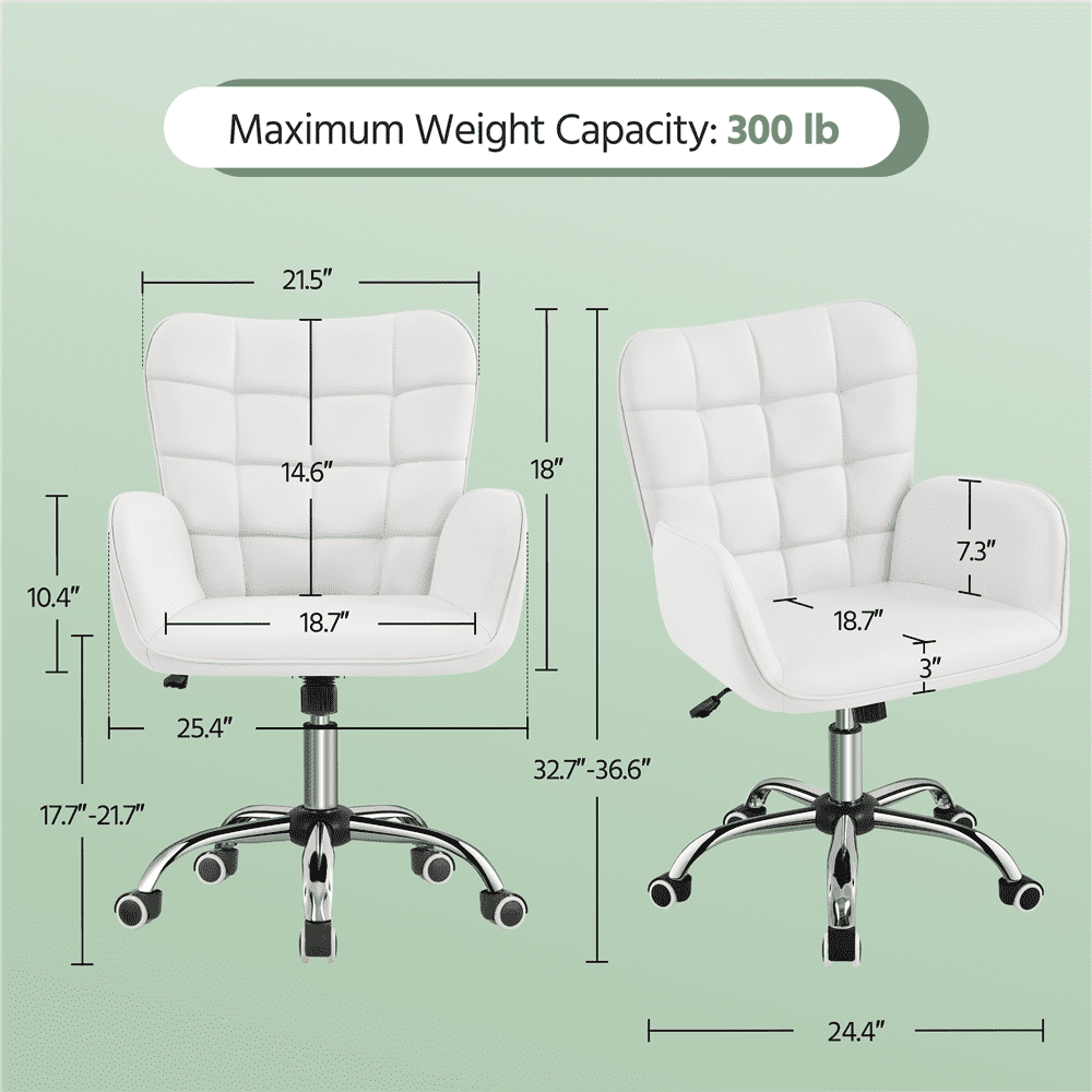 Alden Design Modern Faux Leather Desk Chair with Mid-Back Padded Armrests for Office, White