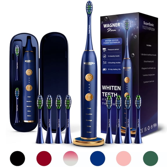 Wagner Stern WHITEN Edition. Smart Electric Toothbrush with Pressure Sensor. 5 Brushing Modes and 3 Intensity Levels, 8 Dupont Bristles, Premium Travel Case