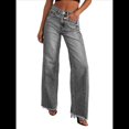 thumbnail image 1 of Pantalones Vaqueros de Pierna para Mujer, Cintura Alta, Elásticos, con Dobladillo Sin Rematar Gris XL, 1 of 8
