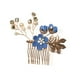 thumbnail image 1 of Nvzi Horquillas para el pelo de boda con flores para novias, peinetas con perlas de cristal, pinzas para el pelo, accesorios para el pelo de boda dorados, joyas, azul oscuro, 1 of 5