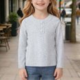 thumbnail image 2 of Teen Girls Shirts Long Sleeve Henley T Shirts Button Up Slim Fit Tops Basic Tees Round Neck Ribbed Knit Shirts Girls Fall Winter Clothes Size 11-12T, 2 of 6