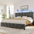 thumbnail image 3 of EnHomee King Bed Frame with Headboard Upholstered Bed Frame with Storage & LED Lights & Charge Station,Gray, Noise Free, 3 of 10