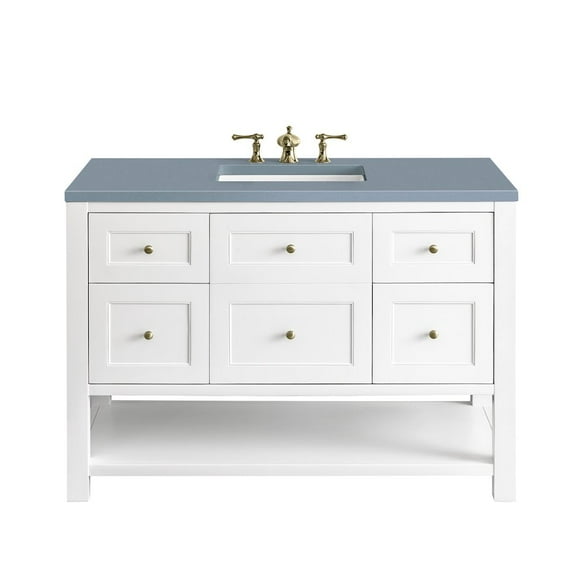 James Martin Vanities 48" Single Vanity, Bright White w/ 3 CM Cala Blue Top