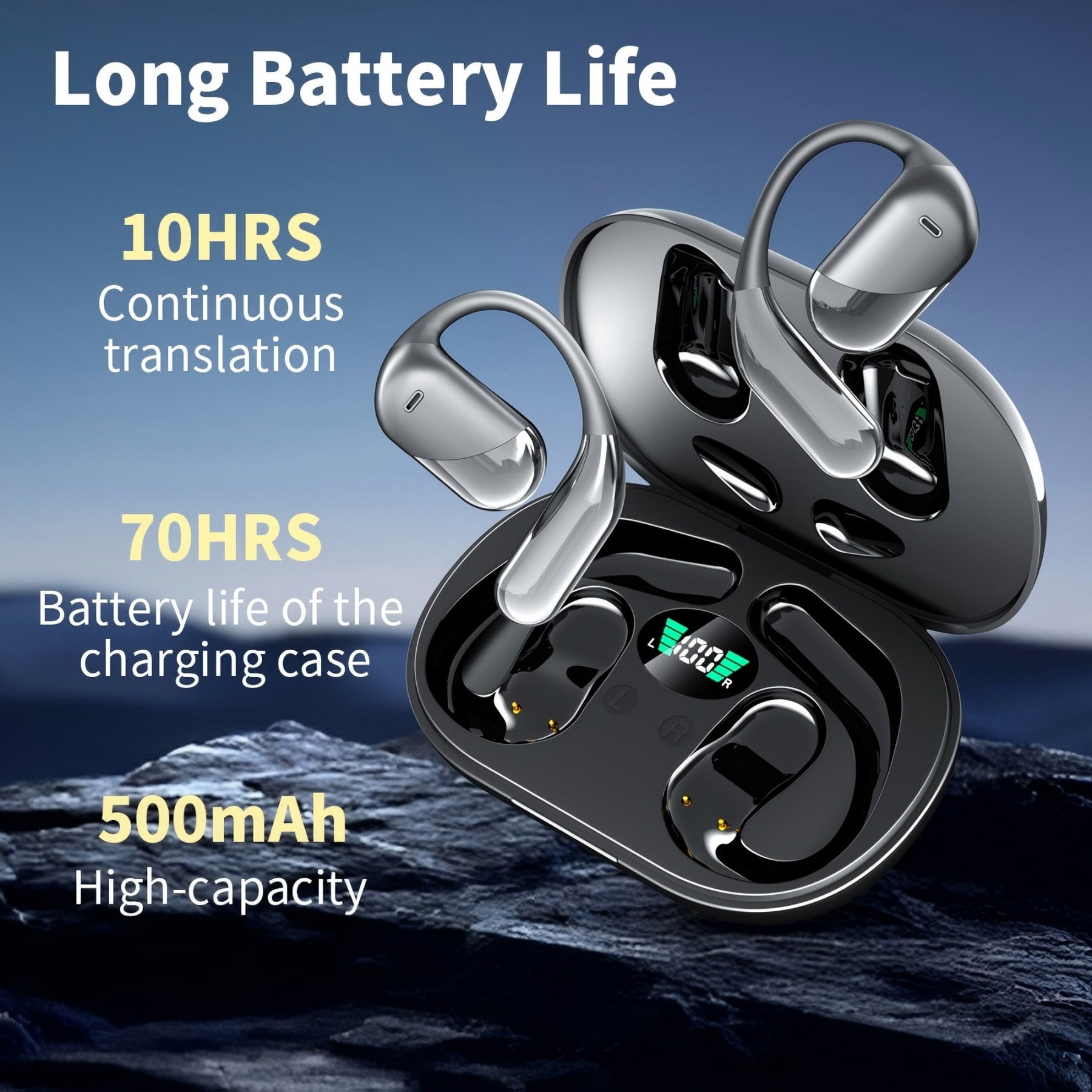 144 Languages AI Real-Time Translation Wireless Earbuds - 60H Playtime, Bluetooth 5.4 Open Ear 4-in-1 Translator for Business & Learning OWS Earphone