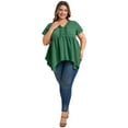 thumbnail image 2 of DARING DIVA Women's Plus Size V Neck Short Sleeve Asymmetric Hem Babydoll Top 4X Dark Green, 2 of 5