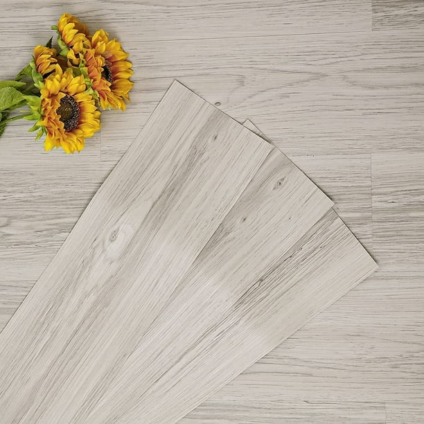 Meiban Peel and Stick Floor Tile 6" X 35" (10 PCS/Pack) Natural White