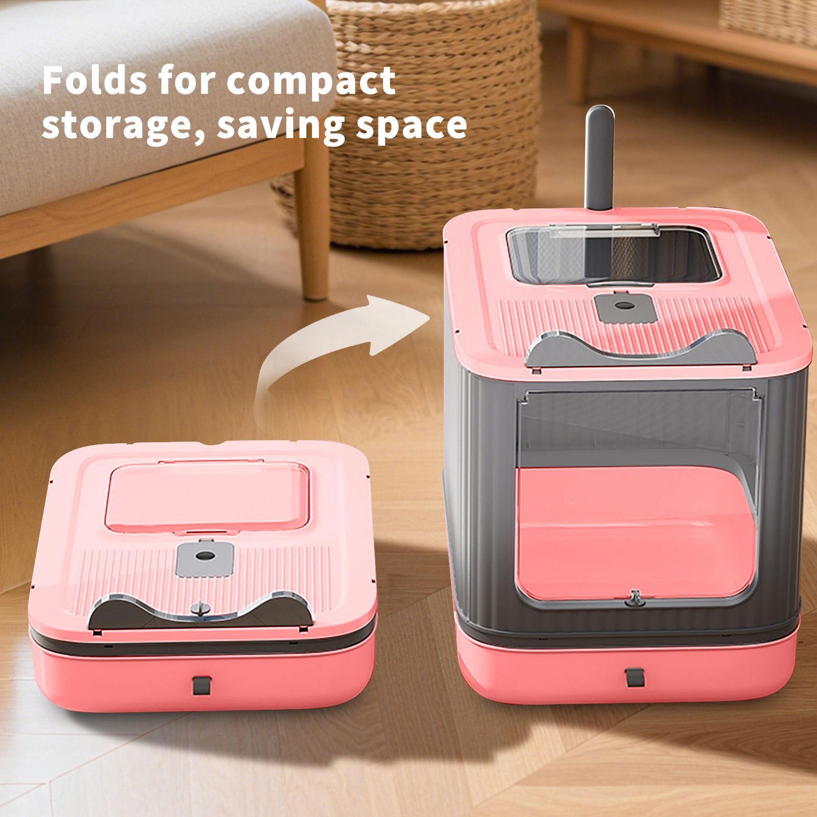 Drawer Style Cat Litter Box, Foldable Collapsible Design
