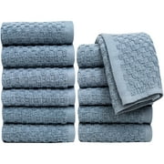Pleasant Home Washcloths Set - 12 Pack (12” x 12”) – 550 GSM- 100% Ring Spun Cotton Wash Cloth - Super Soft and Highly Absorbent Face Towels (Grey Blue, Check Design)