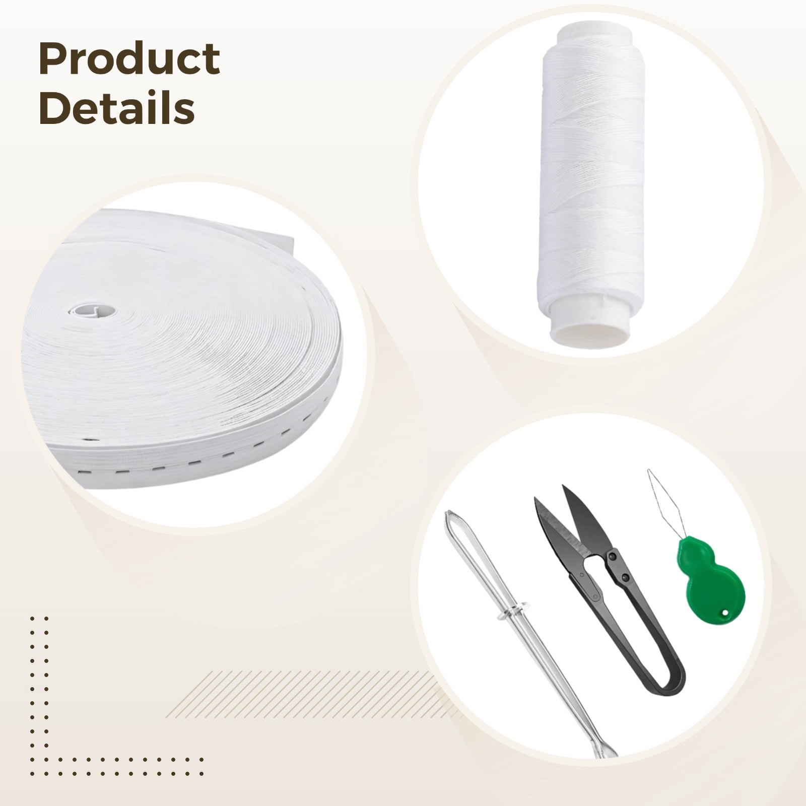 131 Ft White Elastic Band Trim Roll with Complete Tool Kit - Scissors, Pins, Soft Ruler, Button | 0.75 Inch Knitted Stretch Cord for Sewing, Bags, DIY Crafts