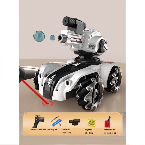 RC precioso Car Chase Light Spot Run, bala de 3 cabezas, bomba de agua, control remoto, Versious Battle, Stunt Car con niños giratorios de 360 °cabeza de bomba blanca-1CT zhangmengya unisex