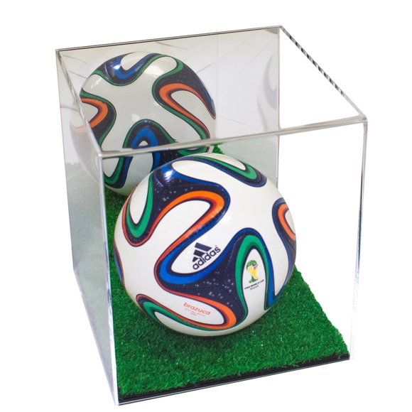 Better Display Cases Acrylic Mini - Miniature (not Full Size) Soccer Ball Display Case with Mirror Case and Turf Base (A015-TB)