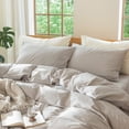 thumbnail image 3 of MooMee Pillowcases 100% Washed Cotton Linen Like Textured Envelope Closure Set of 2 (Cream Grey, Queen), 3 of 4
