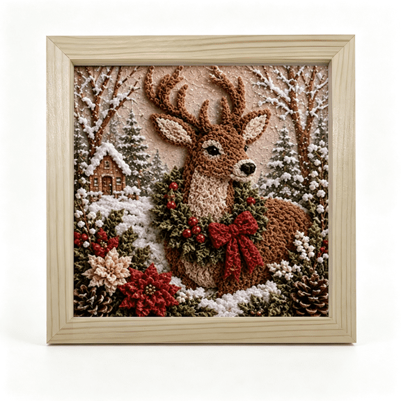 3D Christmas Fabric Poke Art Kit, Complete DIY Punch Needle Craft Supplies, Vintage Holiday Wall‑Hanging Decoration for Adults and Beginners