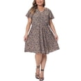 thumbnail image 2 of DARING DIVA Women's Plus Size Boho Floral Notched V Neck Ruffle Sleeve Dress 4X Black, 2 of 6