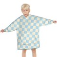 thumbnail image 3 of Light Blue and Cream Checkered Pattern Blanket Hoodies for Kids 6-13YR Oversize Wearable Blanket Hoodies for Boys Girls Teens, 3 of 7