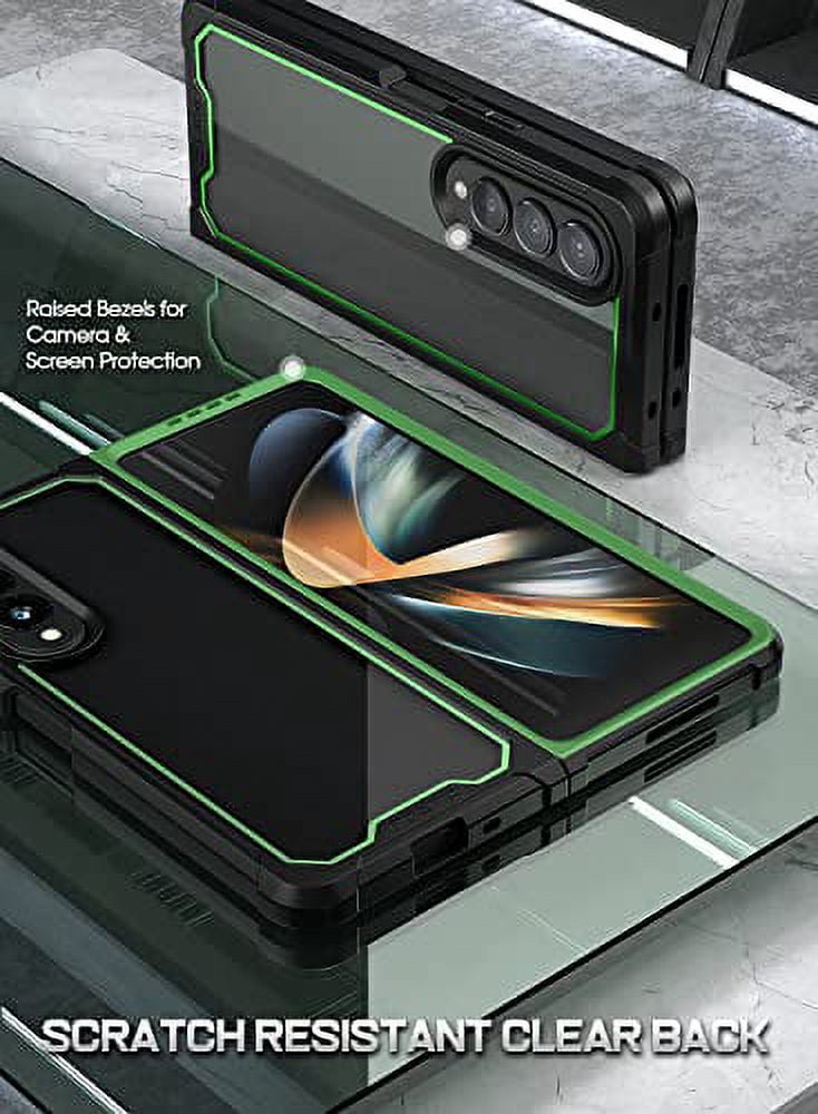 Poetic Guardian Case for Samsung Galaxy Z Fold 4, Clear Case with Built-in Screen Protector, Green/ Clear
