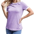 thumbnail image 2 of Langwyqu Womens Summer Casual Short Sleeve T Shirts Basic Color Block Tee, 2 of 5