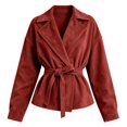 thumbnail image 4 of SONXAHE Faux Suede Wrap Tie Waist Jacket For Women Lapel Collar Long Sleeve Cropped Casual Outerwear Coat, 4 of 4