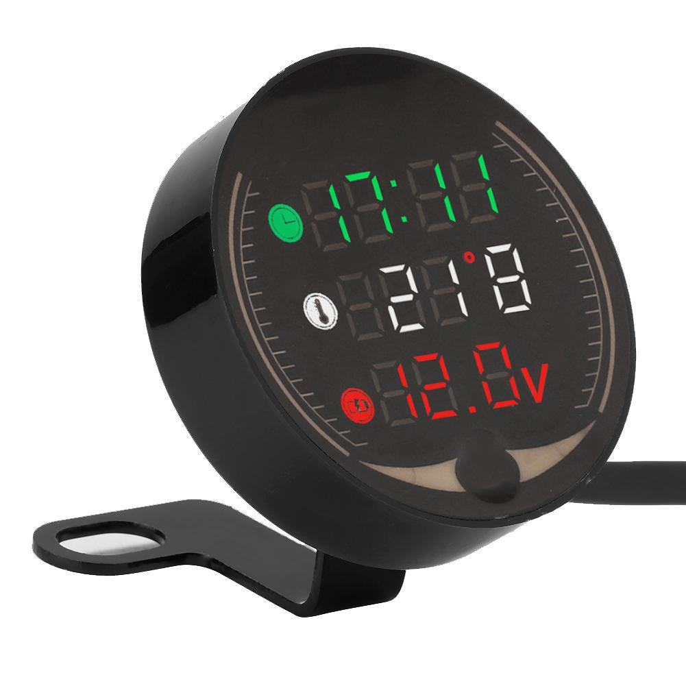 TOPINCN LED Meter,3in1 Motorcycle Voltmeter Thermometer Speedometer