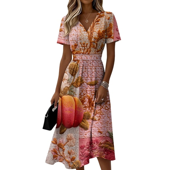 Women's Halloween Cosplay Dresses V-Neck Short Sleeve Halloween Print Casual Dress for Cosplay Events, Halloween Theme Parties Watermelon Red B L