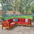 thumbnail image 3 of GDF Studio Keith Outdoor Acacia Wood 5 Seater Sectional Sofa Set with Water-Resistant Cushions, Brown, 3 of 9