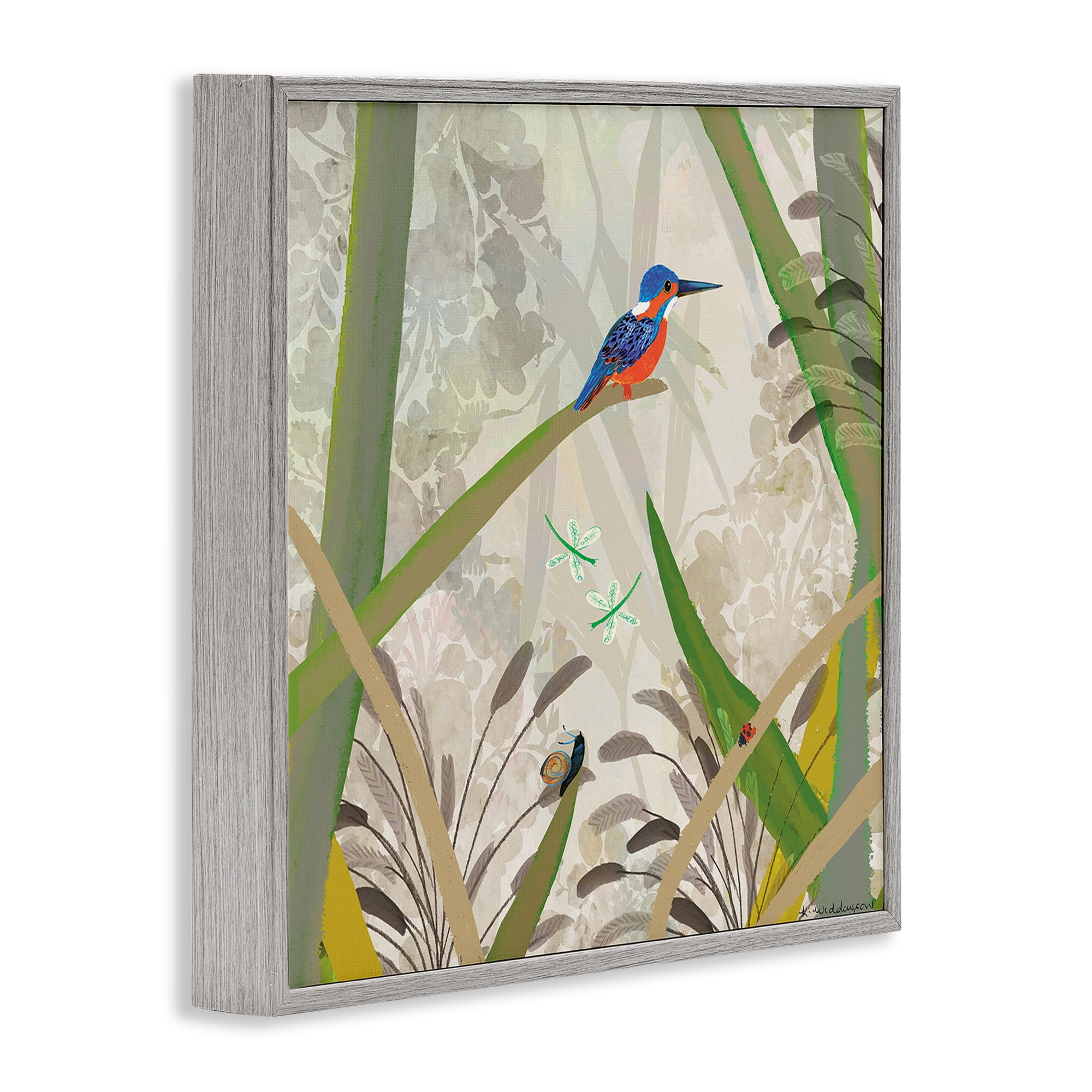 Stupell Industries Kingfisher Among Branches Gray Framed Giclee Art, design by Kay Widdowson