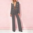 thumbnail image 2 of 2 Piece Sets for Women V-Neck Turndown Collar Solid Color Long Sleeve Cardigan Jacket Long Pant Women 2 Piece Lapel Double Breasted Business Jacket Zipper Pants Sets, 2 of 9