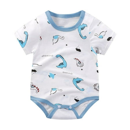 

MANHUJI Boys Pajamas Summer Thin Male and Female Baby Cute Cartoon Pattern Home Short Sleeved Romper Newborn Footie Pajamas Newborn Outfit Boy 0-3 Month Sleepers (Sky Blue 73)
