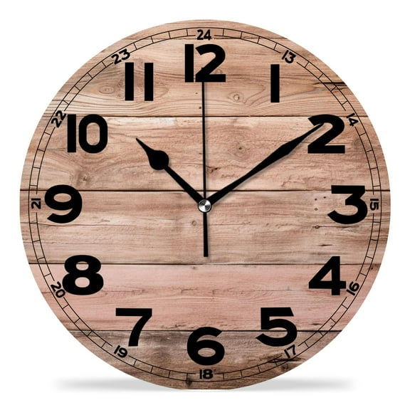 erolrail Rustic Wall Clock,Silent Non Ticking Wall Clocks for Living Room,Bedroom,Kitchen 12IN Wood Plank Wall Background Beautiful