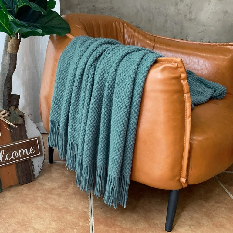 Knitted Throw Blanket with Tassels Bubble Textured Lightweight