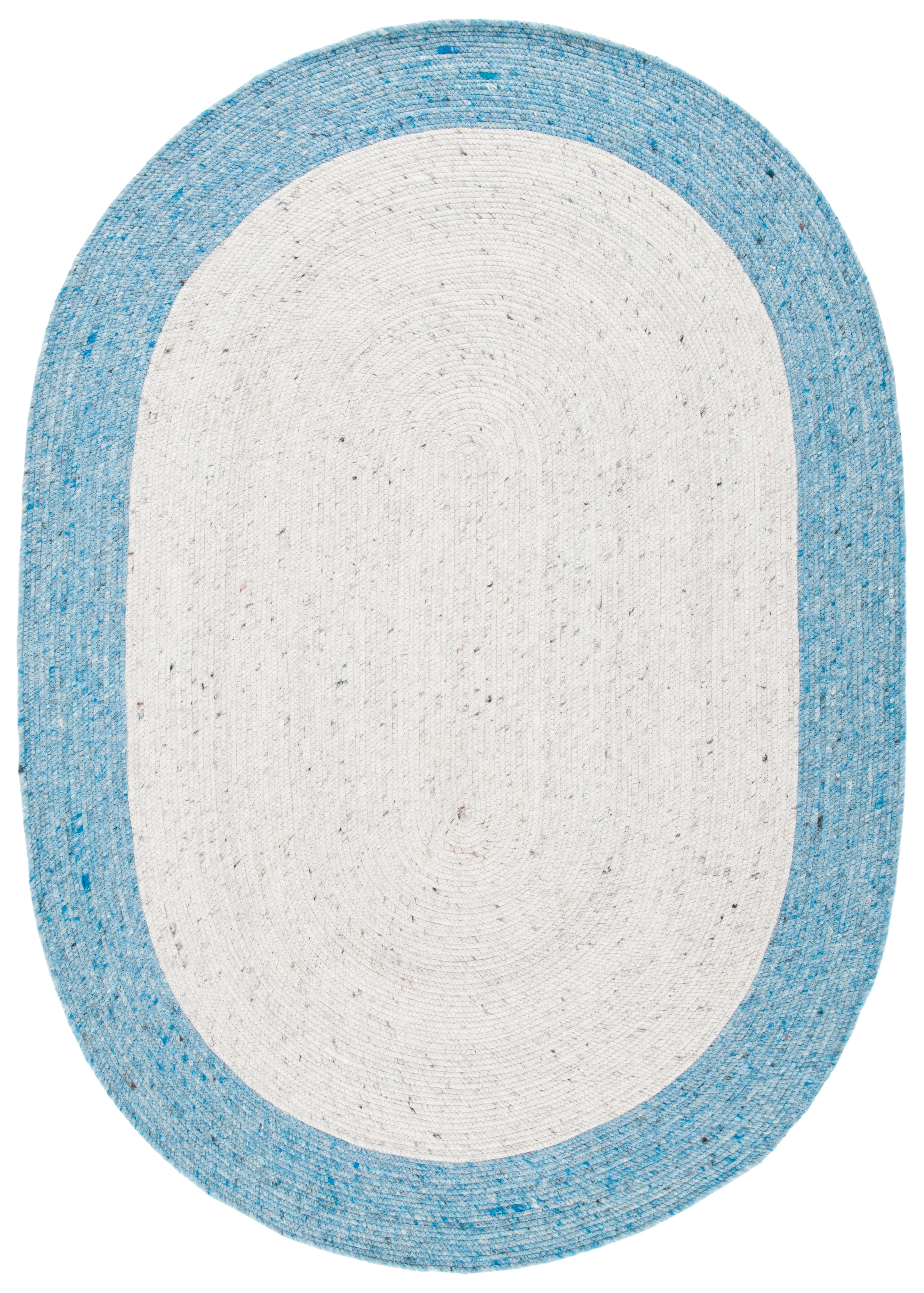 SAFAVIEH Braided Stephen Bordered Reversible Area Rug, Ivory/Blue, 6' x 9' Oval
