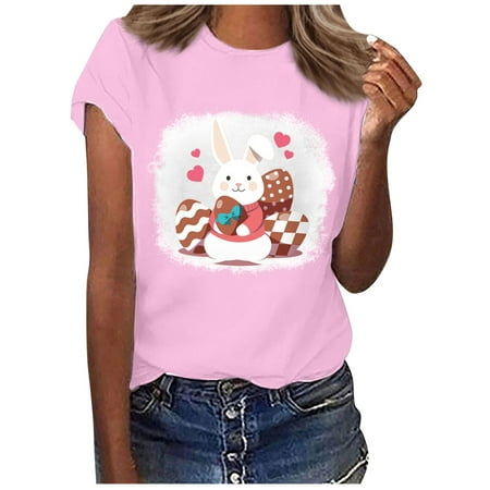 

Ziloco Short Sleeve V-Neck Blouses & Shirts Easter Day Women Crewneck T Shirts Easter Rabbit Print Tees Short Sleeve T Shirt Blouse Tops wo1679top White Corset Top