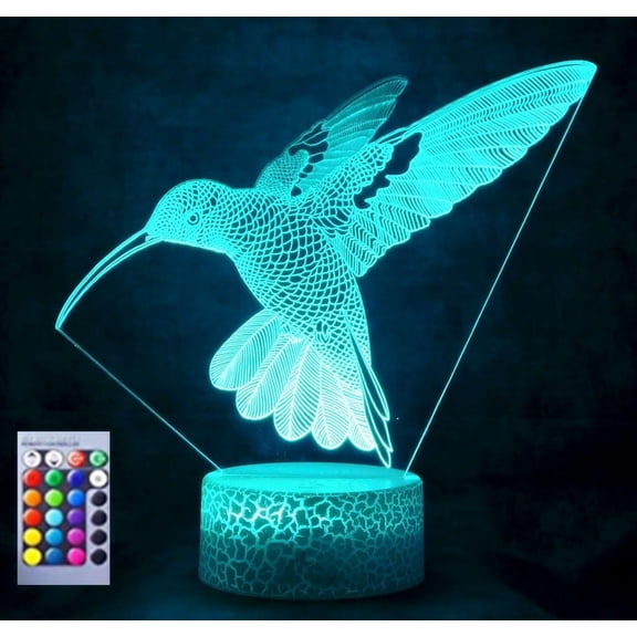 YSITIANNA 3D Bird Night Light Table Desk Optical Illusion Lamps 16 Color Changing Lights LED Table Lamp Xmas Home Love Birthday Children Kids Decor Toy Gift STNL#3367