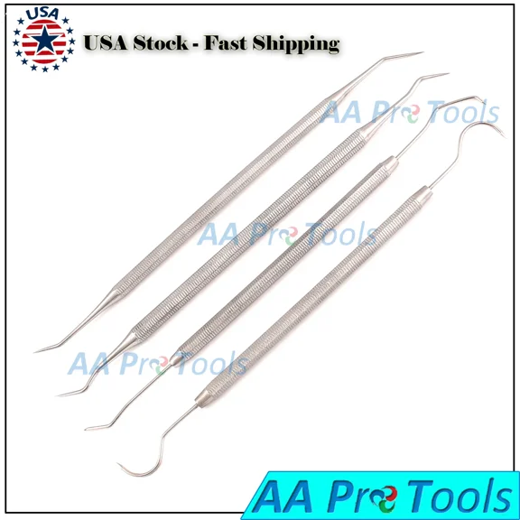 4 Dental Hygienists Kit Carving And Clean-Up Picks Stainless Steel