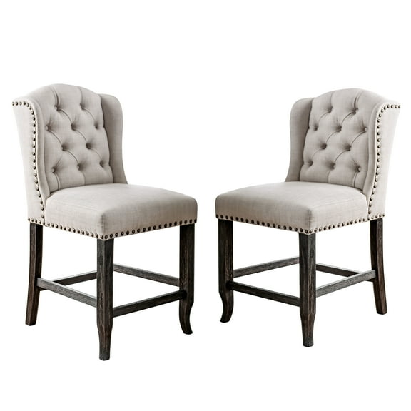 Furniture of America Freiden Upholstered Bar Chairs - Set of 2, Beige