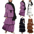 thumbnail image 1 of Sentmoon Womens Fall Dresses Long Sleeve Crew Neck Fall Wedding Guest Dress Button up Solid Color Loose Stretchy Plus Size Cocktail Dress Active for Weekend Brunch Brown XXXL, 1 of 4