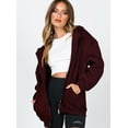 thumbnail image 1 of Kmbangi Women Loose Style Coat, Solid Color Zipper Open Front Hooded Jacket, 1 of 4