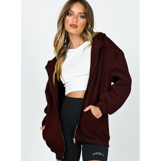 Lucakuins Abrigo Estilo Suelto para Mujer, Color Sólido Cremallera Frente Abierto Chaqueta con Capucha y Bolsillos, Negro/Marrón/Gris Lucakuins moda