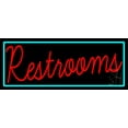 thumbnail image 1 of Restrooms With Turquoise Border LED Neon Sign 10 x 24 - inches, Clear Edge Cut Acrylic Backing, with Dimmer - Bright and Premium built indoor LED Neon Sign for Bar decor., 1 of 7