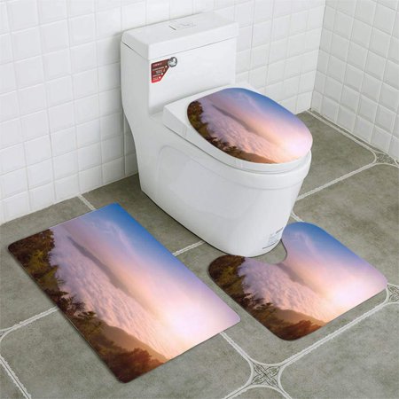GOHAO Panorama Scenic views mist on doi samer dao atmosphere in morning doi 3 Piece Bathroom Rugs Set Bath Rug Contour Mat and Toilet Lid Cover