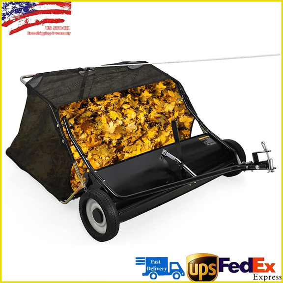 48" Tow Behind Lawn Sweeper Leaf Collector Sweeper for Lawn Grass Sweeper Hopper