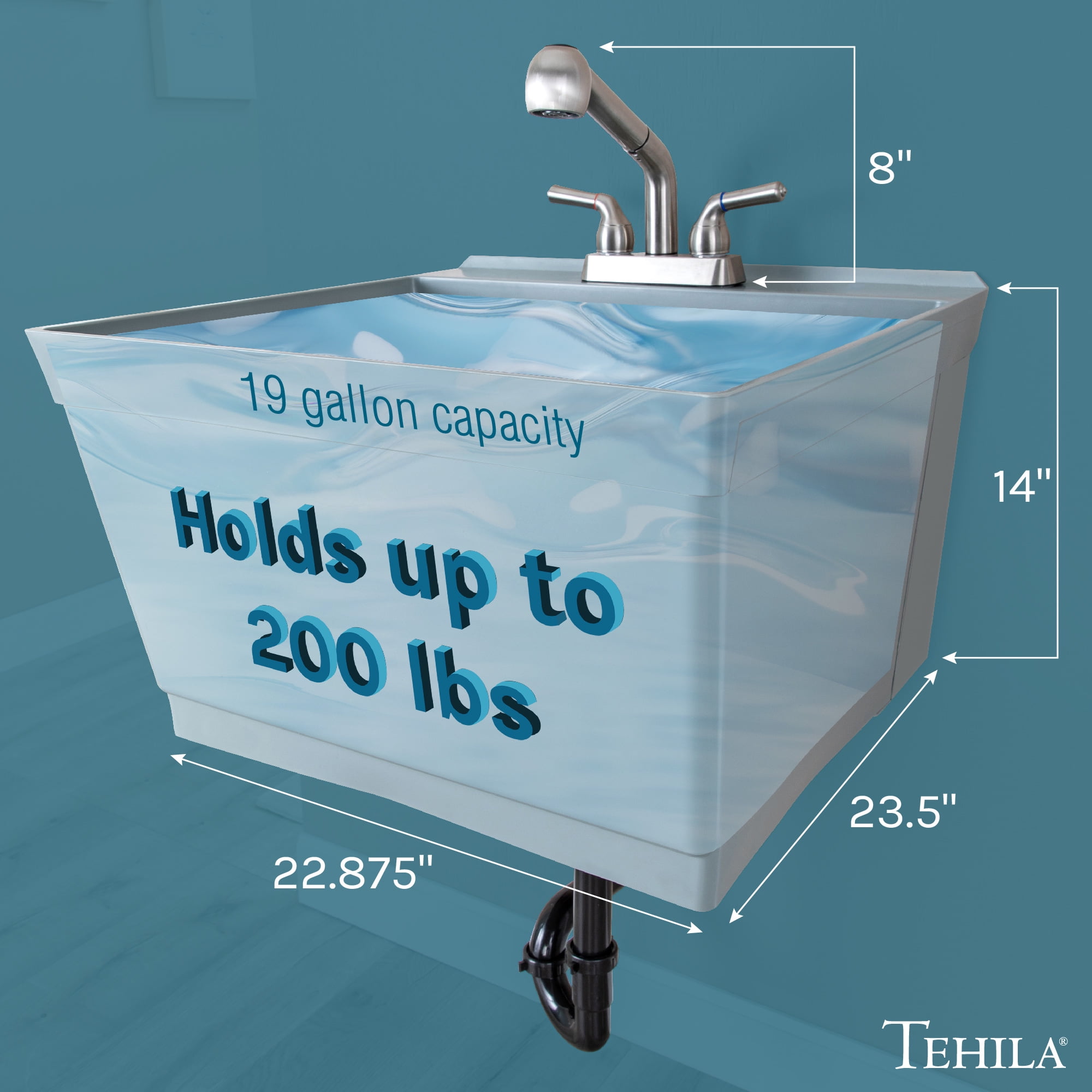 Tehila Wall Mounted Gray Utility Sink with Stainless Finish Pull-out Faucet