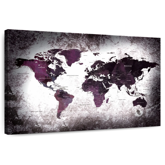 Elephant Stock Aged World Map Xl Wall Art - Horizontal Canvas Wall Art - Living Room Wall Decor - Education Canvas - Black And White Decor - 12" x 8"