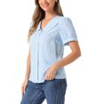 thumbnail image 4 of INSPIRAR CHIC Blusa Vintage para Mujeres con Lunares, Cuello Peter Pan, Mangas Cortas Abullonadas, Talla XS, Azul Claro, 4 of 6