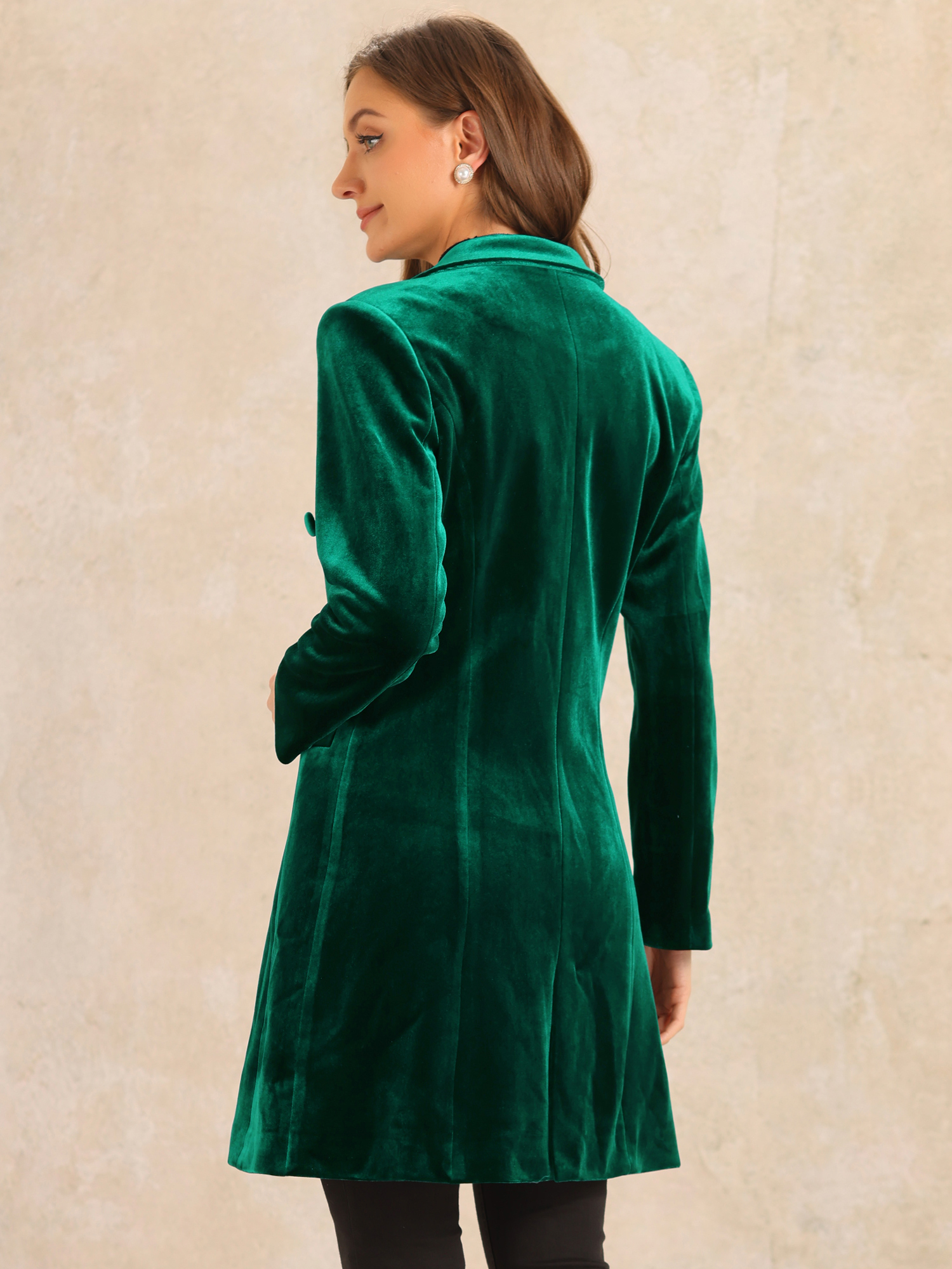 DARING DIVA Women's Velvet Lapel Double-Breasted Long Outerwear Winter Coats M Dark Green