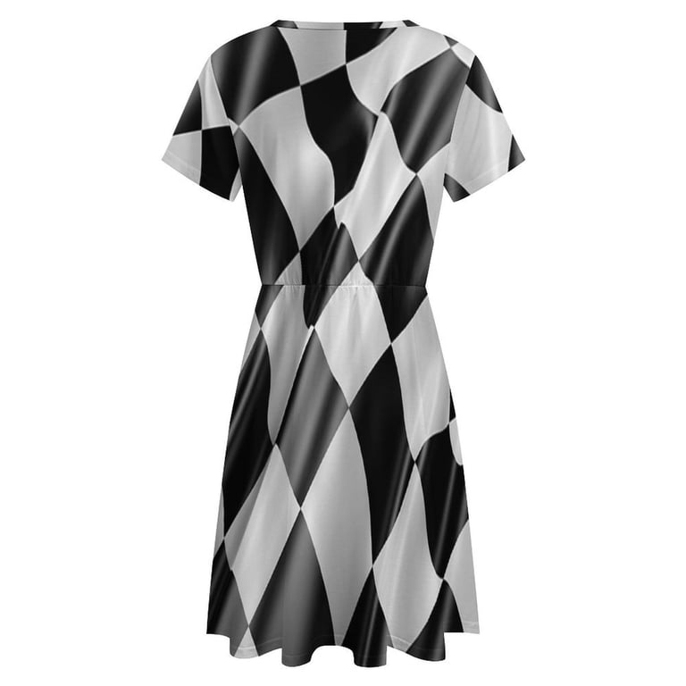 black and white dresses for the races INKFW25 Racing Flag Short Sleeve Dress, S, 100% Imitation Cotton + Above COLORS:Greenish grey David Maxi dress 2 Hearts Apparel A-line